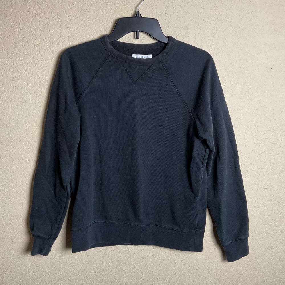 Everlane Womens Black XS Classic French Terry Sweatshirt Crew Neck Casual Cotton